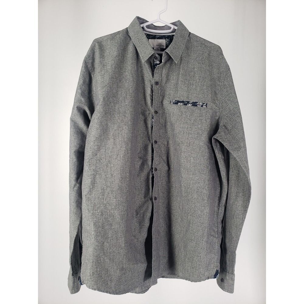 CRAFT + FLOW Size Large Long Sleeve Gray Casual Dress Shirt Flip Cuff (Floral) - Picture 2 of 10